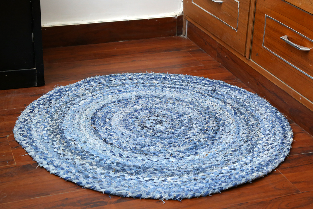 Buy Recycled Denim Blue Jute Hand Woven Cotton Boho Rug, Eco Friendly Rug.jr-24  Online in India - Etsy