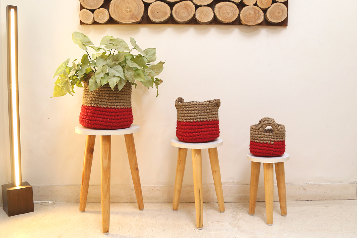 Red Jute Crochet Basket