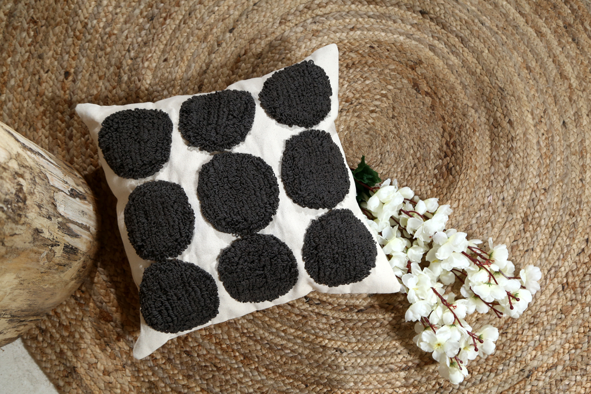 Tufted Grey Dotted Cushion Cover